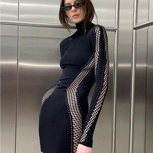 Elegant Black Mesh Panel Dress